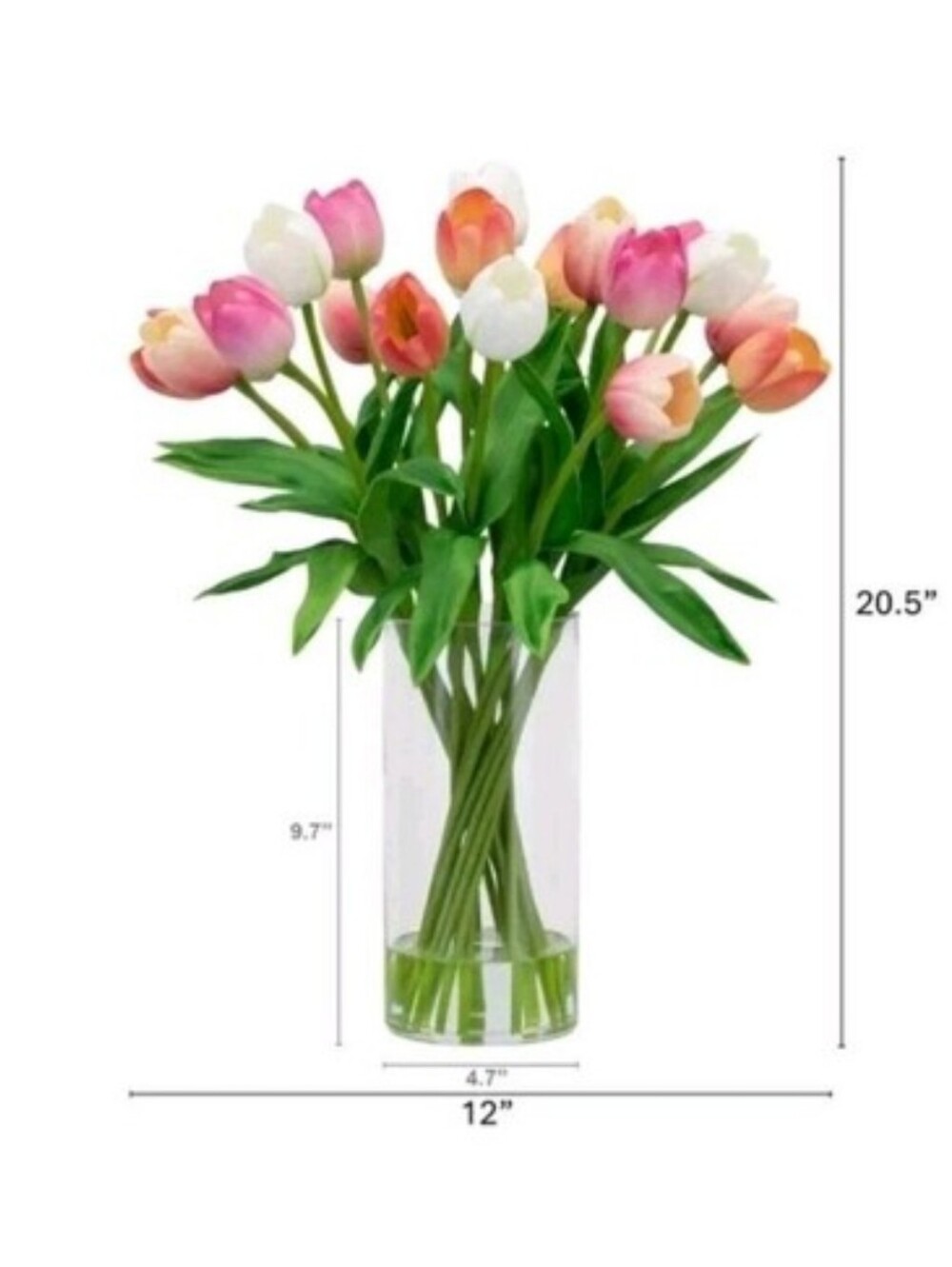 TULIPS FAKE ARTIFICIAL FLOWER FLORAL ARRANGEMENT SILK FLOWERS CERAMIC VASE NEW - Picture 2 of 4